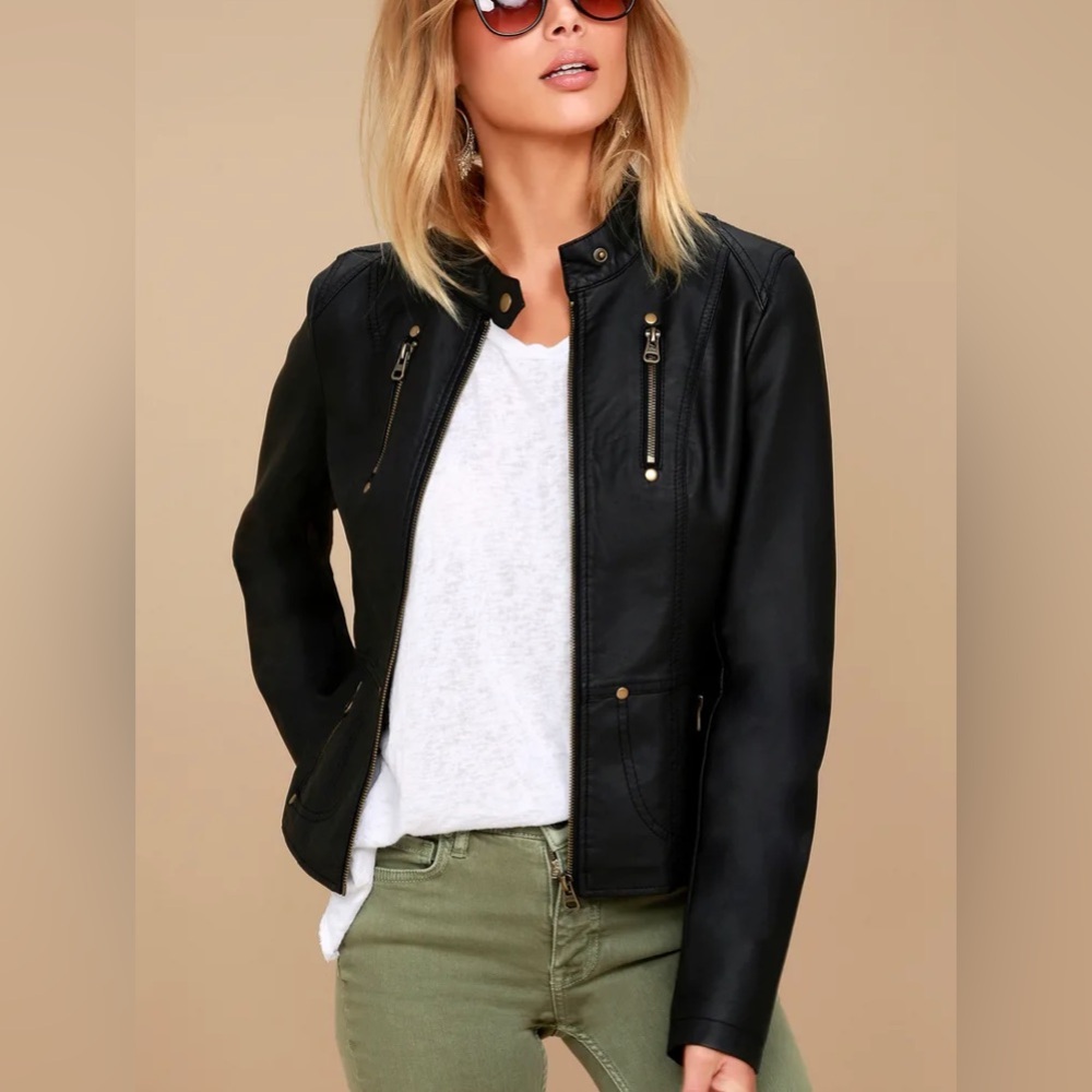 Lulu’s Peace of Mind Black Vegan Leather Moto Jacket Grunge Retro